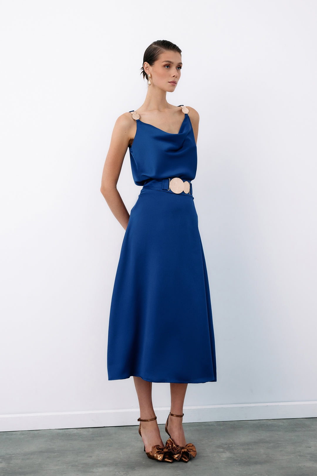 Sateen Jupe évasée avec accessoire ceinture - Bleu marine