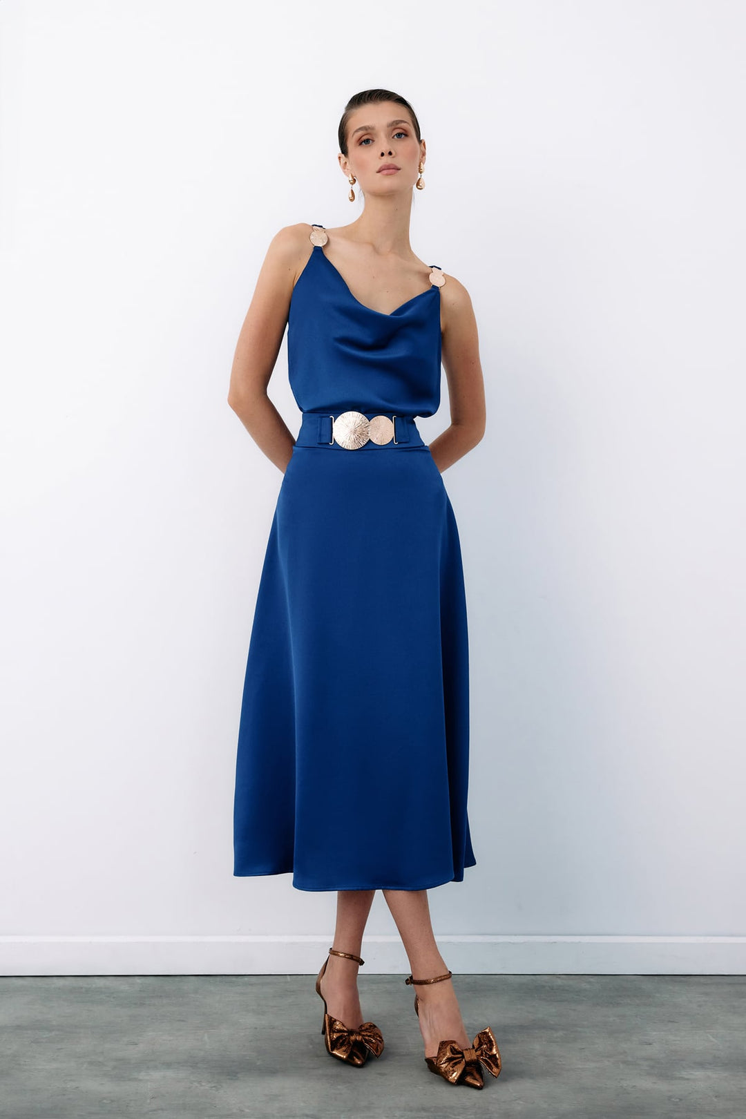 Sateen Jupe évasée avec accessoire ceinture - Bleu marine