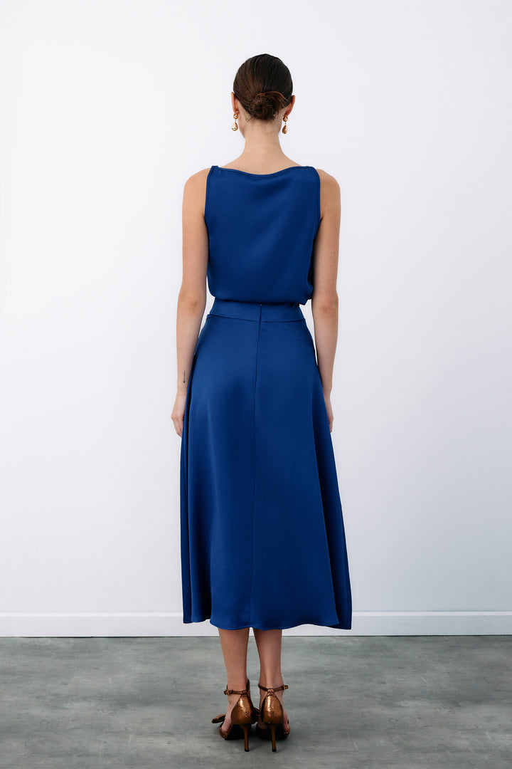 Sateen Jupe évasée avec accessoire ceinture - Bleu marine