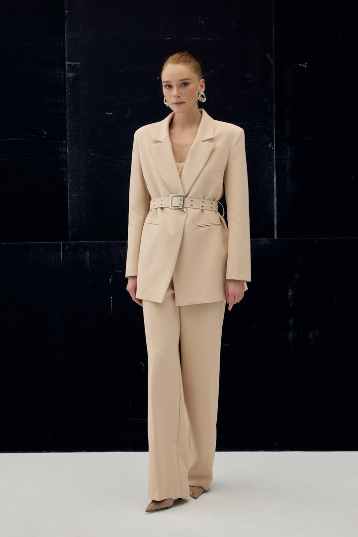Sateen Veste avec ceinture - Beige