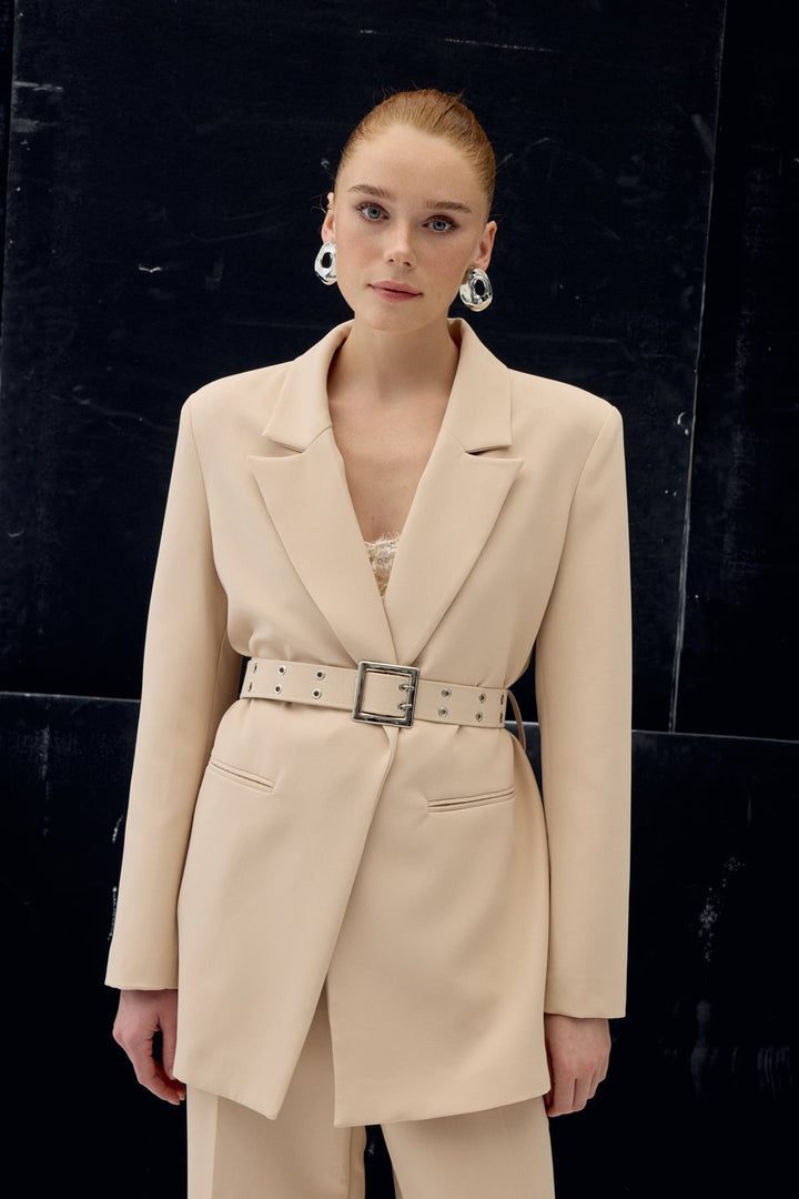 Sateen Veste avec ceinture - Beige