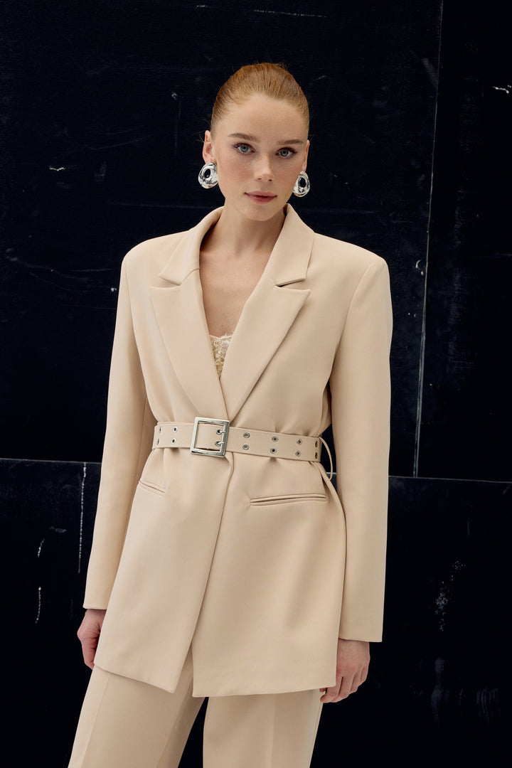Sateen Veste avec ceinture - Beige