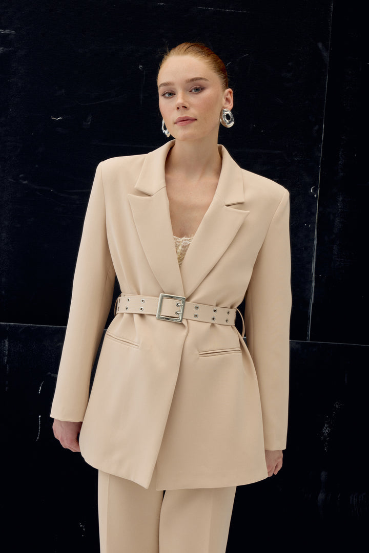 Sateen Veste avec ceinture - Beige