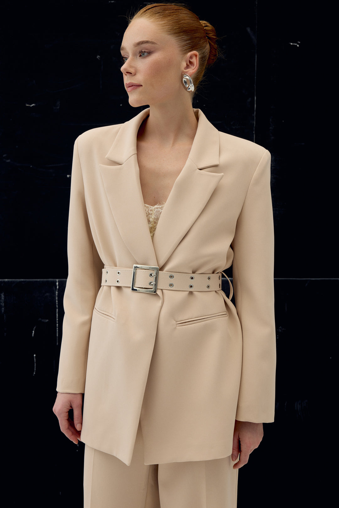 Sateen Veste avec ceinture - Beige