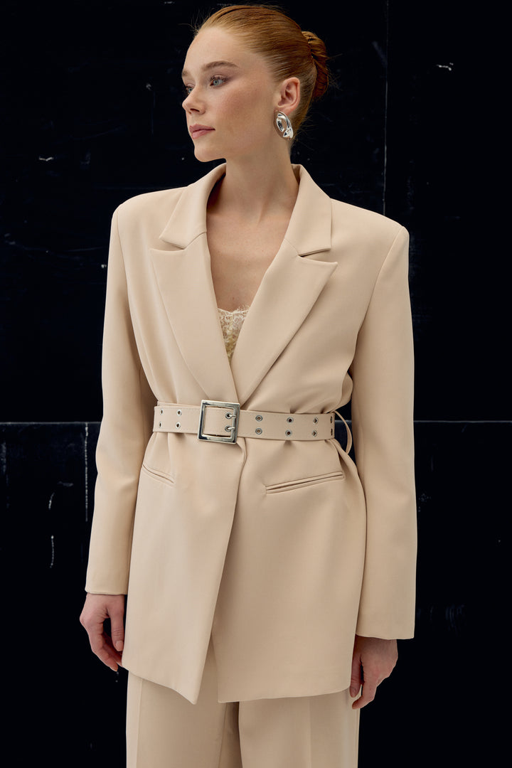 Sateen Veste avec ceinture - Beige