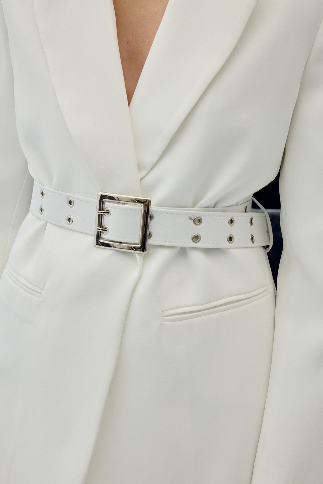 Sateen Veste avec ceinture - Écru