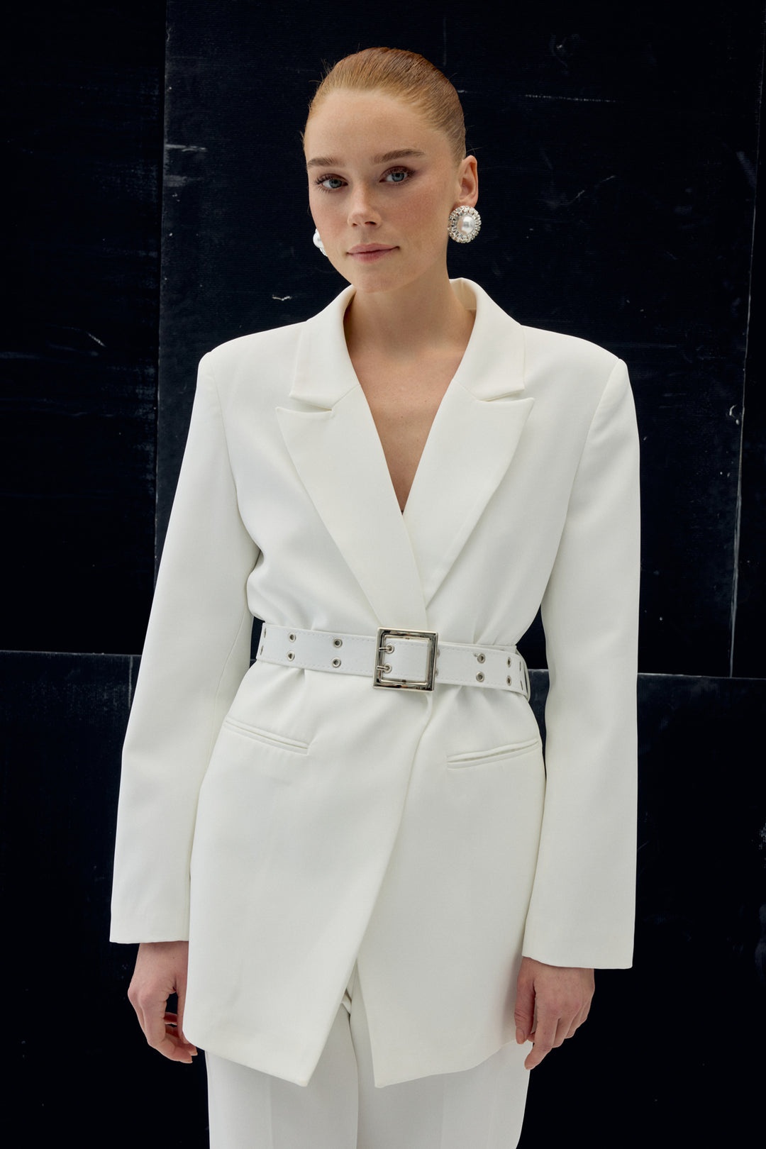 Sateen Veste avec ceinture - Écru