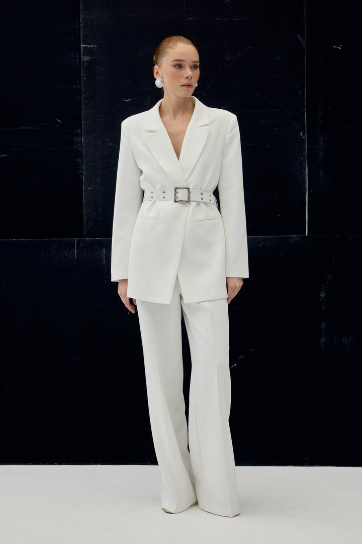 Sateen Veste avec ceinture - Écru