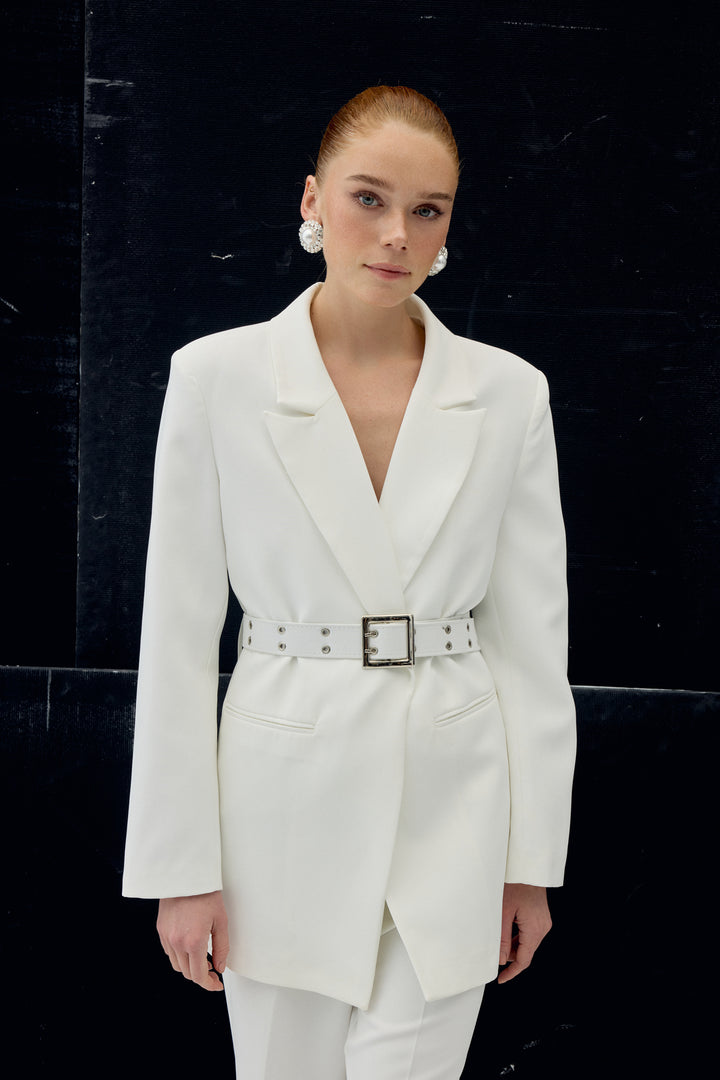 Sateen Veste avec ceinture - Écru