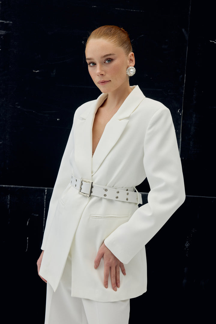 Sateen Veste avec ceinture - Écru