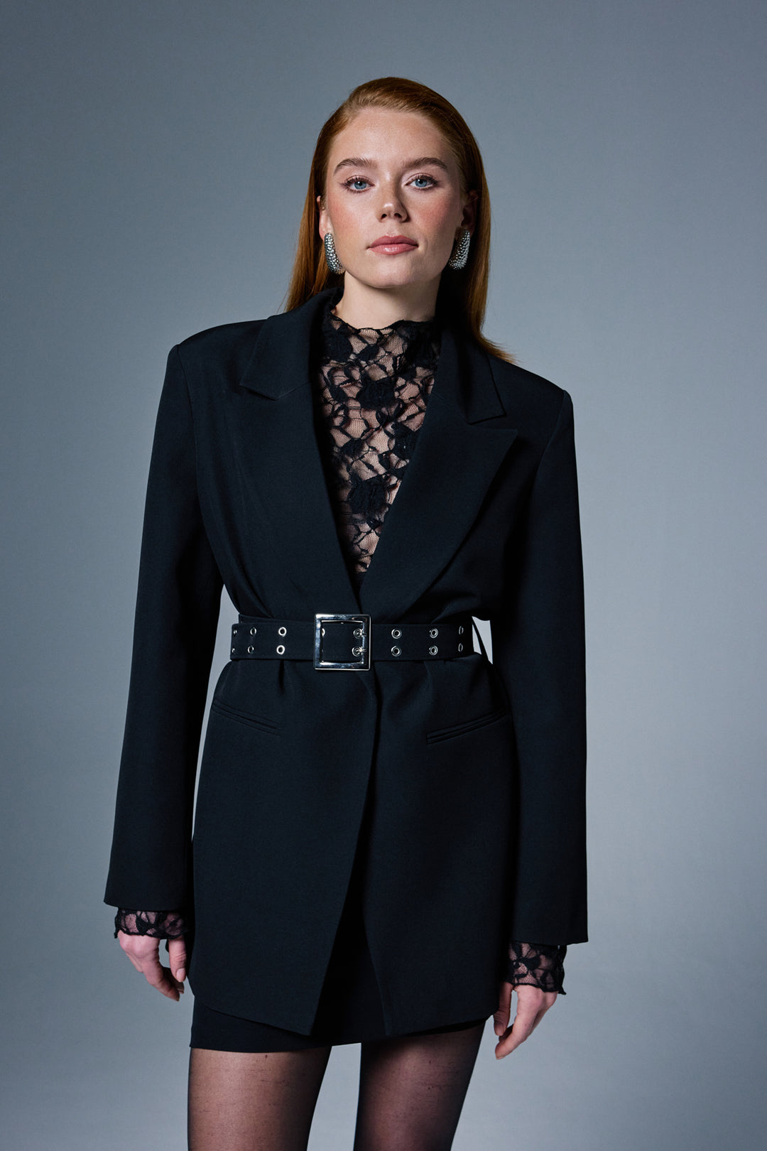 Sateen Veste avec ceinture - Noir