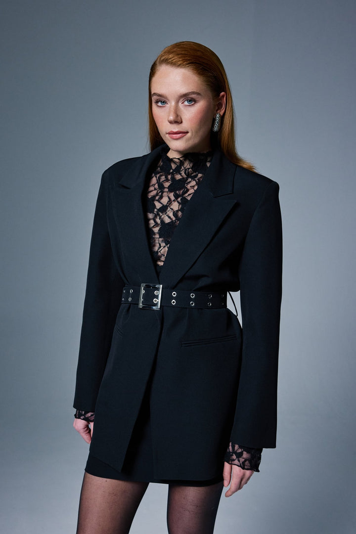 Sateen Veste avec ceinture - Noir