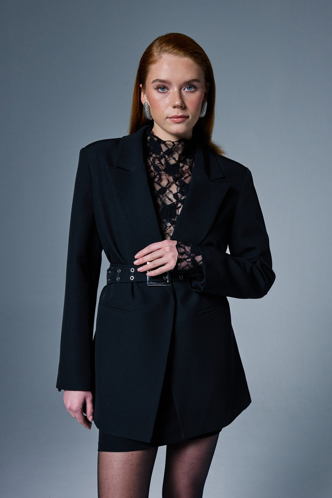 Sateen Veste avec ceinture - Noir