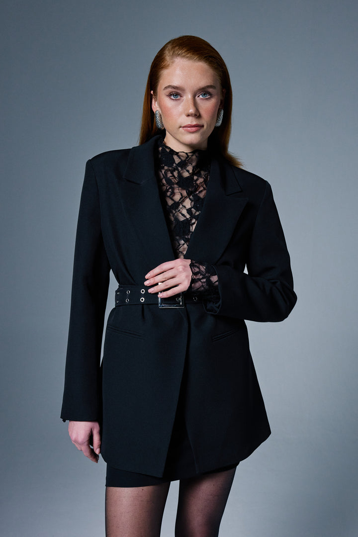 Sateen Veste avec ceinture - Noir