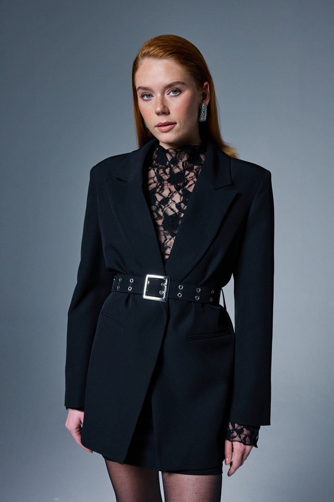 Sateen Veste avec ceinture - Noir