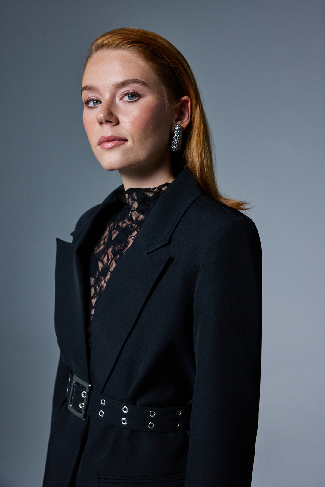 Sateen Veste avec ceinture - Noir