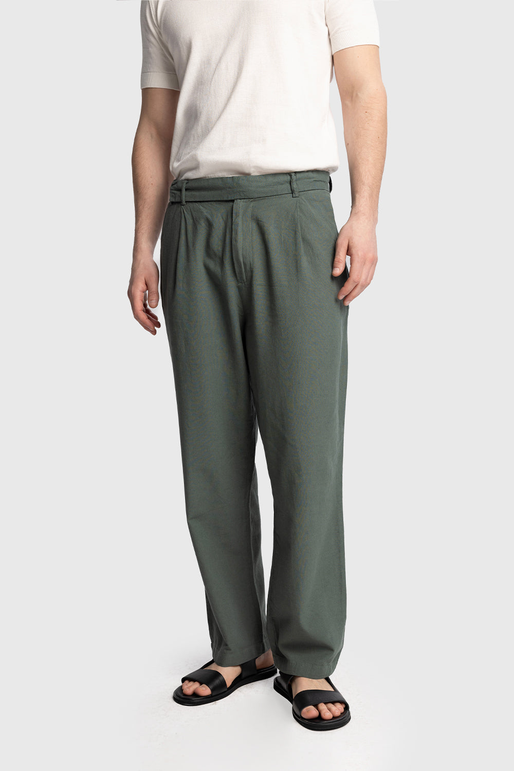 Giesto Pantalon en lin avec détail de ceinture - Beige