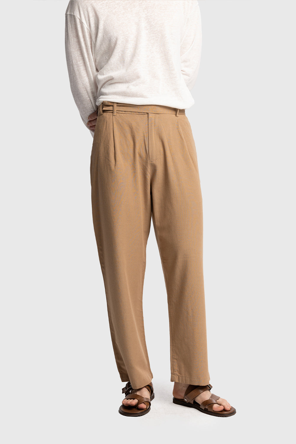 Giesto Pantalon en lin avec détail de ceinture - Bleu marine
