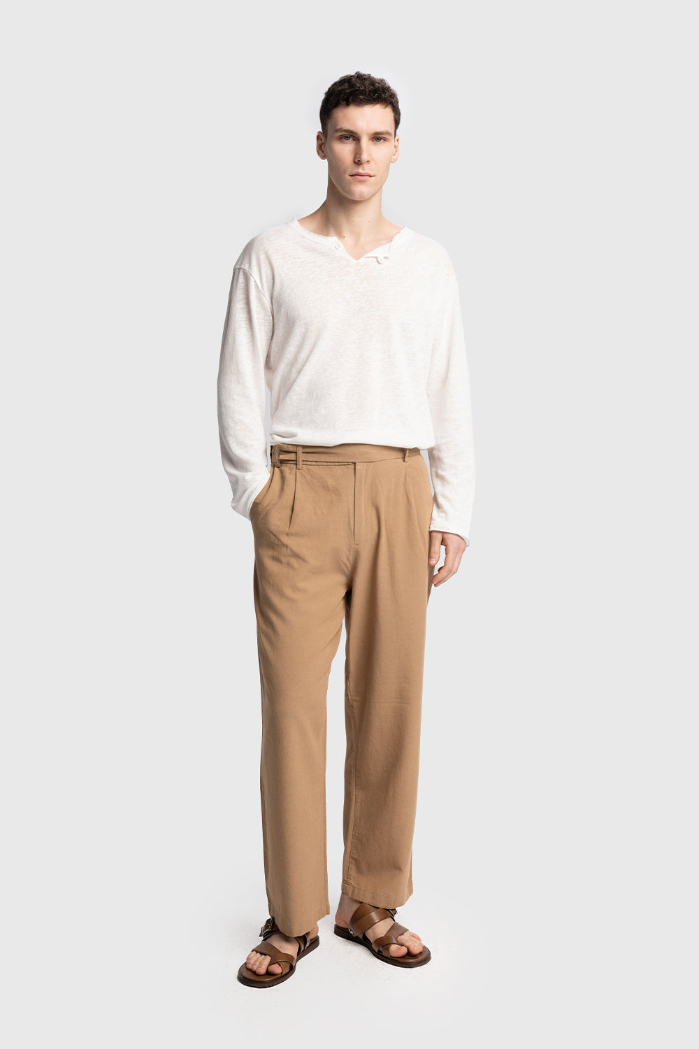 Giesto Pantalon en lin avec détail de ceinture - Blanc