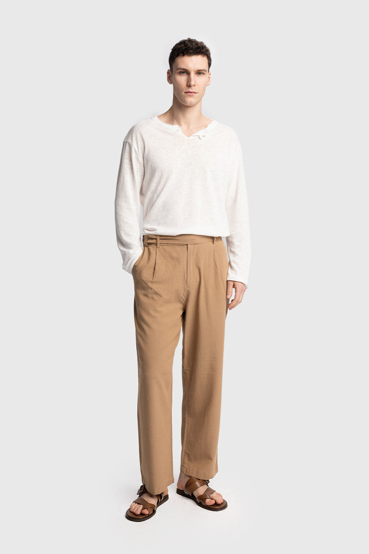 Giesto Pantalon en lin avec détail de ceinture - Beige