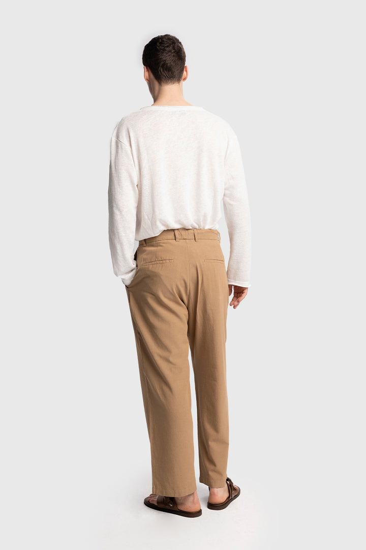 Giesto Pantalon en lin avec détail de ceinture - Beige