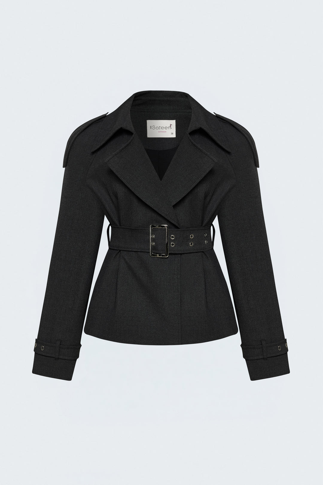 Sateen Trench Court avec Ceinture - Anthracite