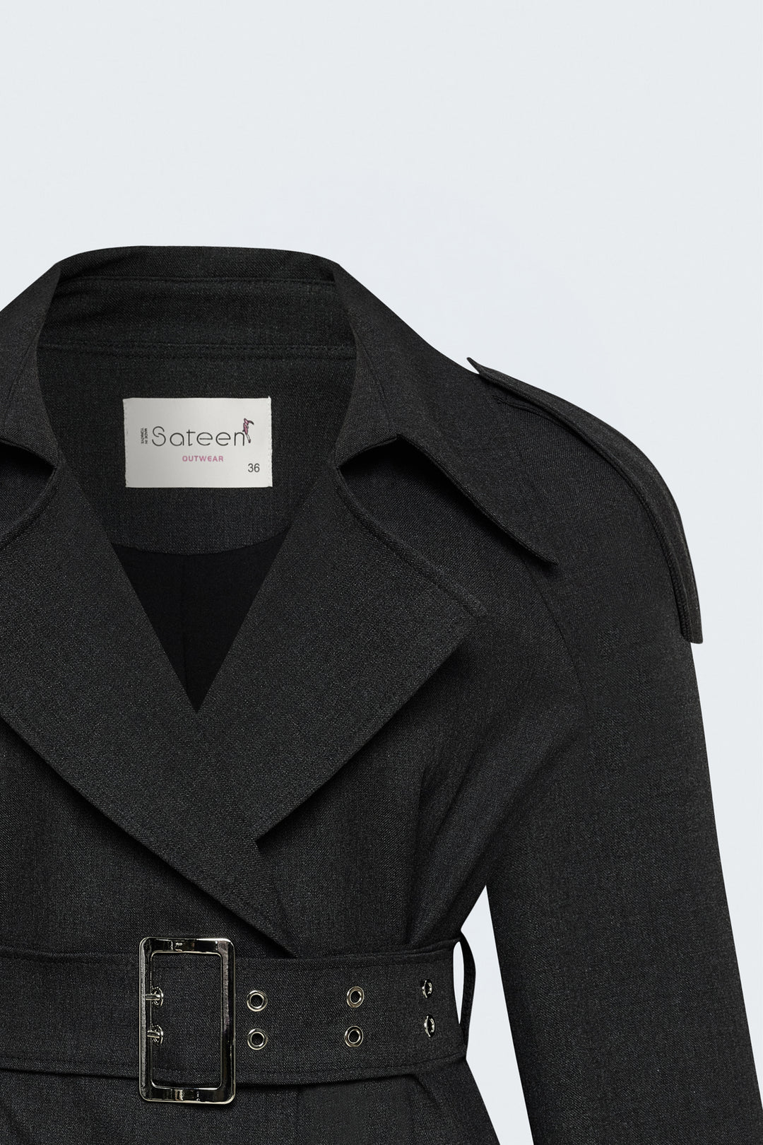 Sateen Trench Court avec Ceinture - Anthracite