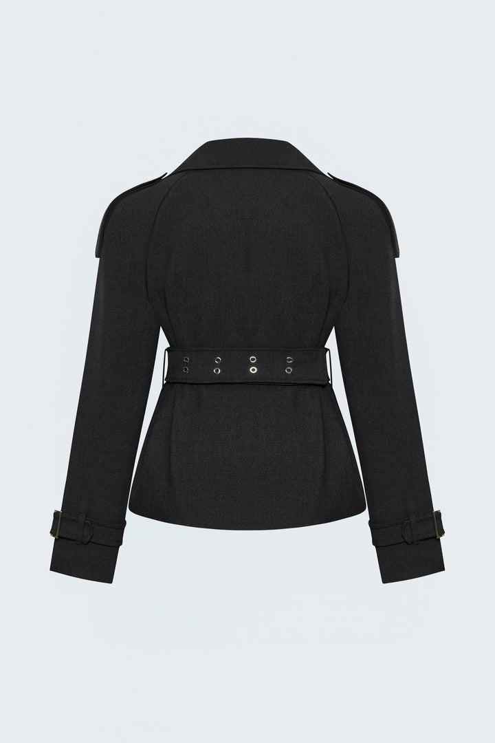Sateen Trench Court avec Ceinture - Anthracite