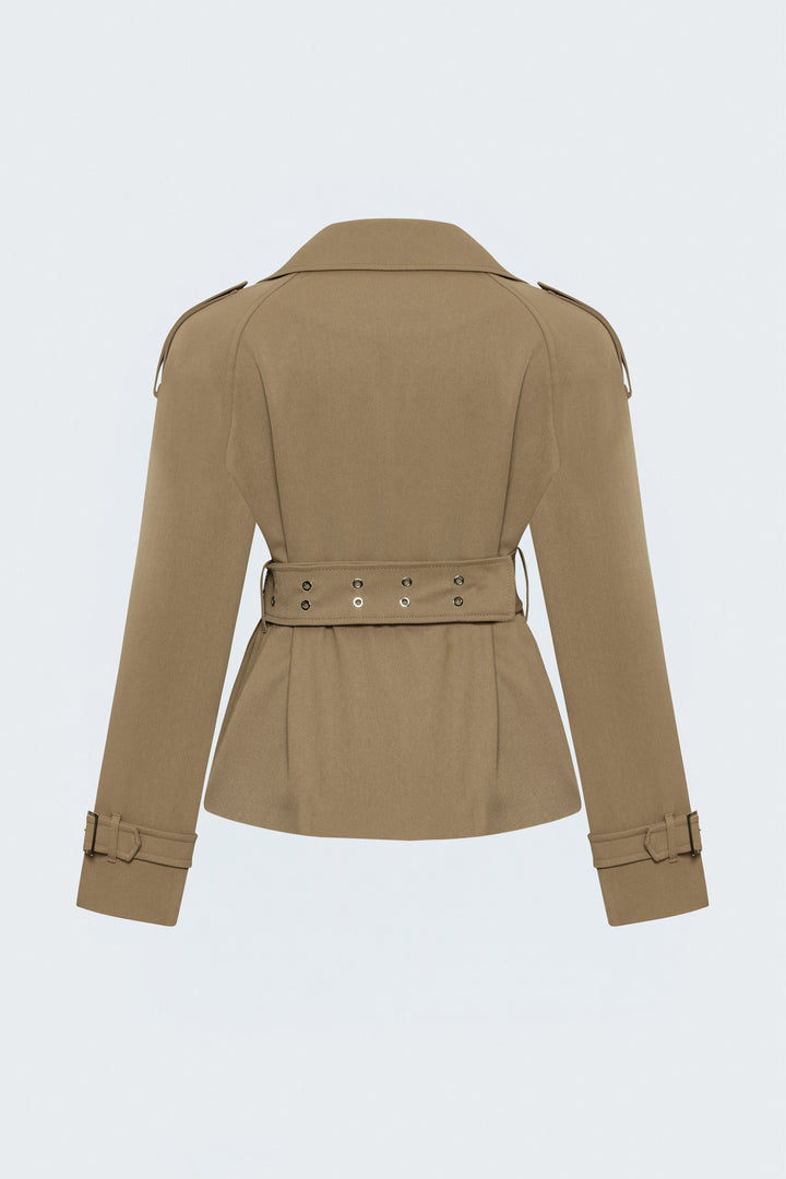Sateen Trench Court avec Ceinture - Camel