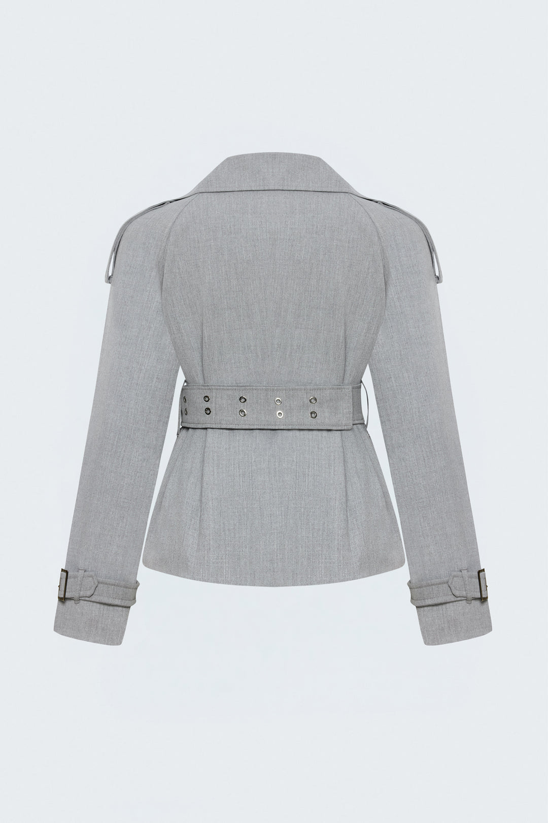 Sateen Trench Court avec Ceinture - Gris