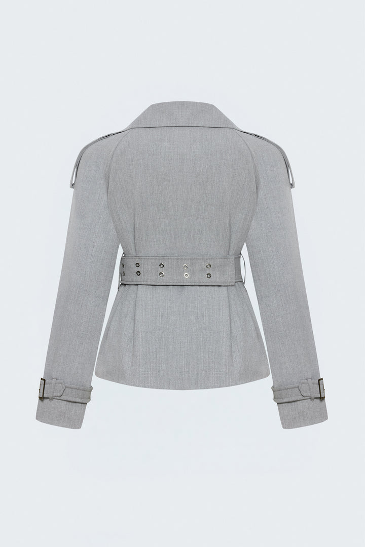 Sateen Trench Court avec Ceinture - Gris