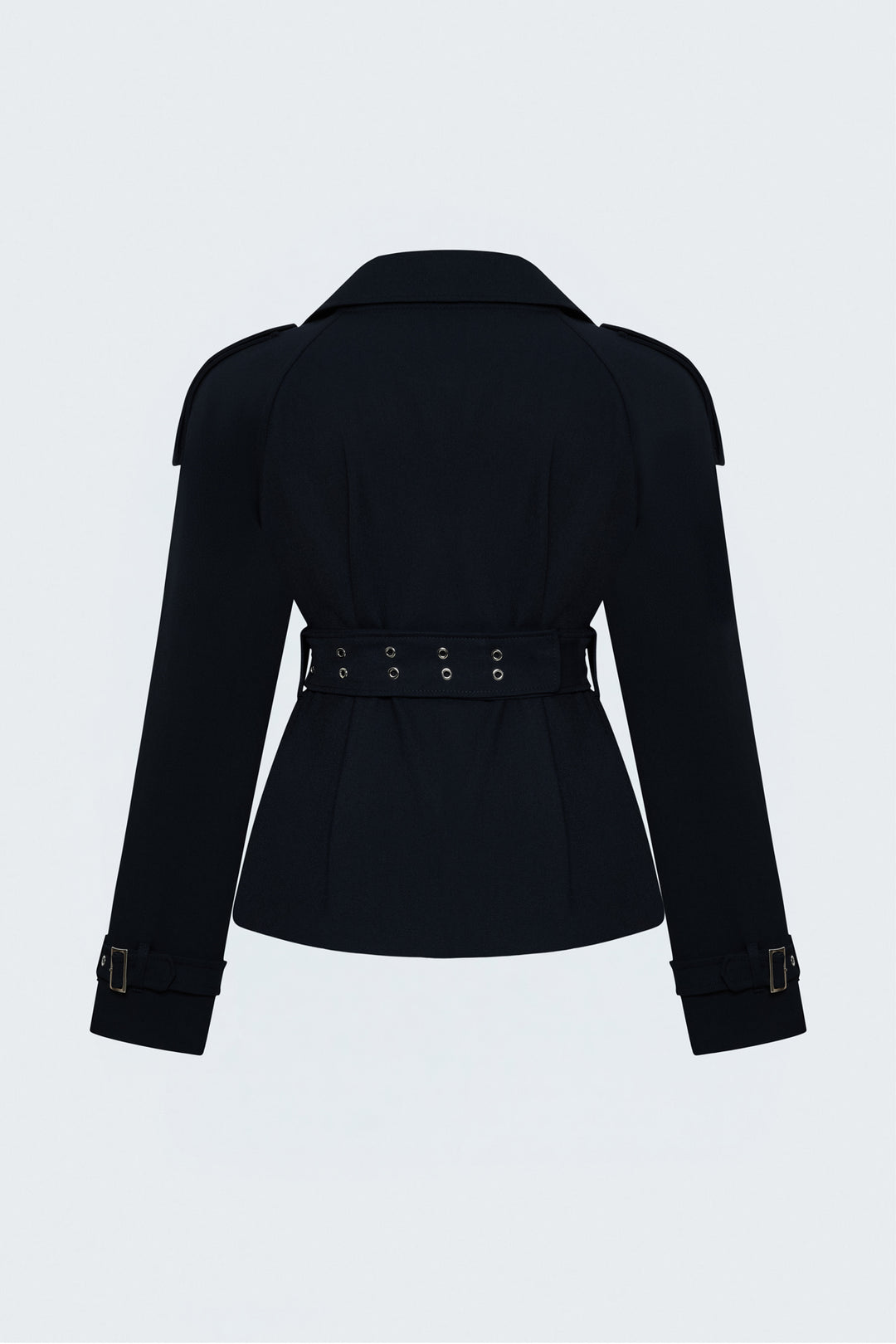 Sateen Trench Court avec Ceinture - Bleu marine