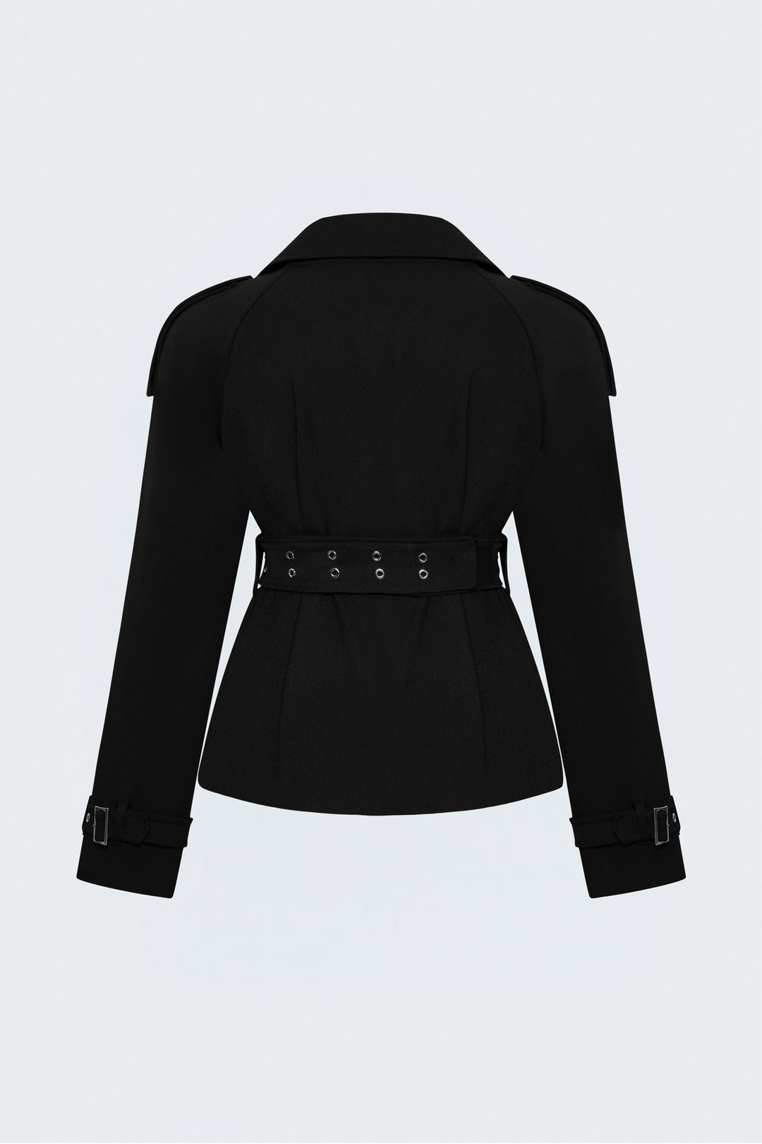 Sateen Trench Court avec Ceinture - Noir