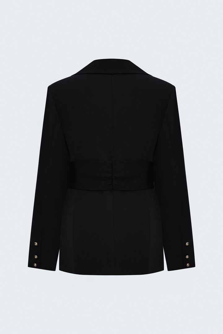 Sateen Veste classique avec détail de ceinture - Noir