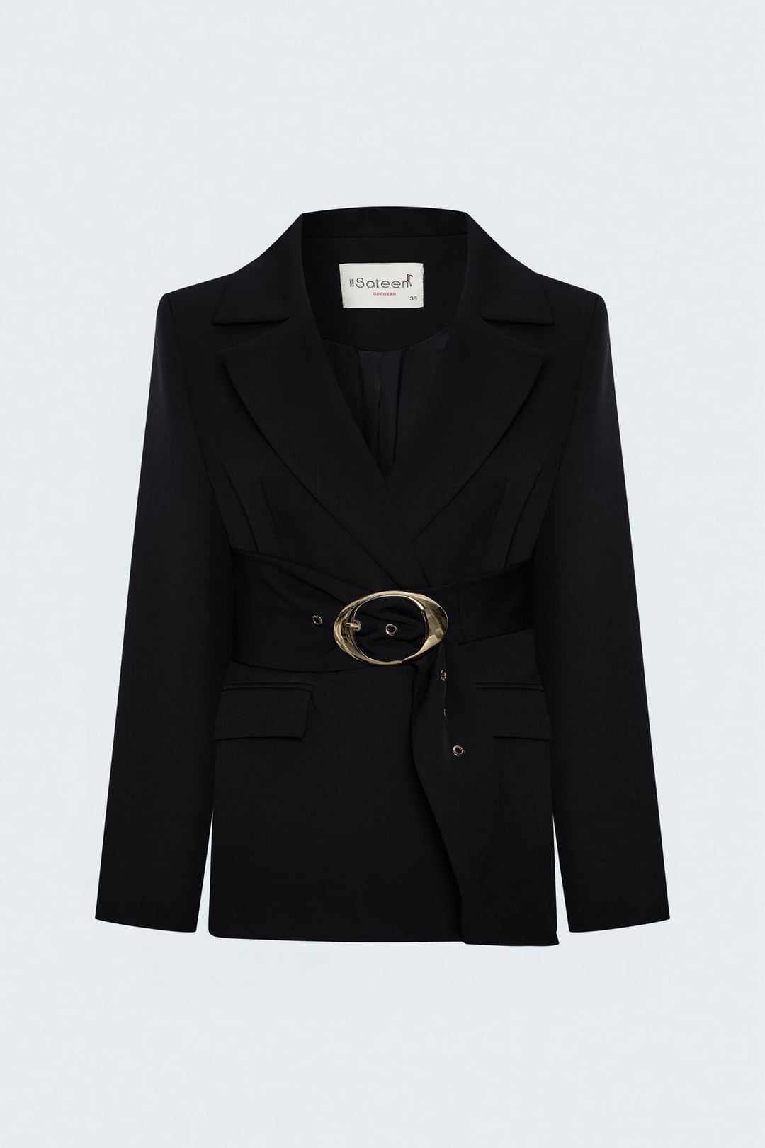 Sateen Veste classique avec détail de ceinture - Noir