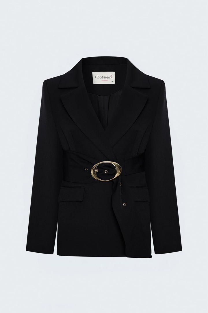 Sateen Veste classique avec détail de ceinture - Noir