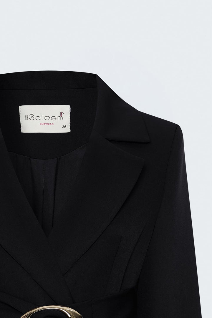 Sateen Veste classique avec détail de ceinture - Noir