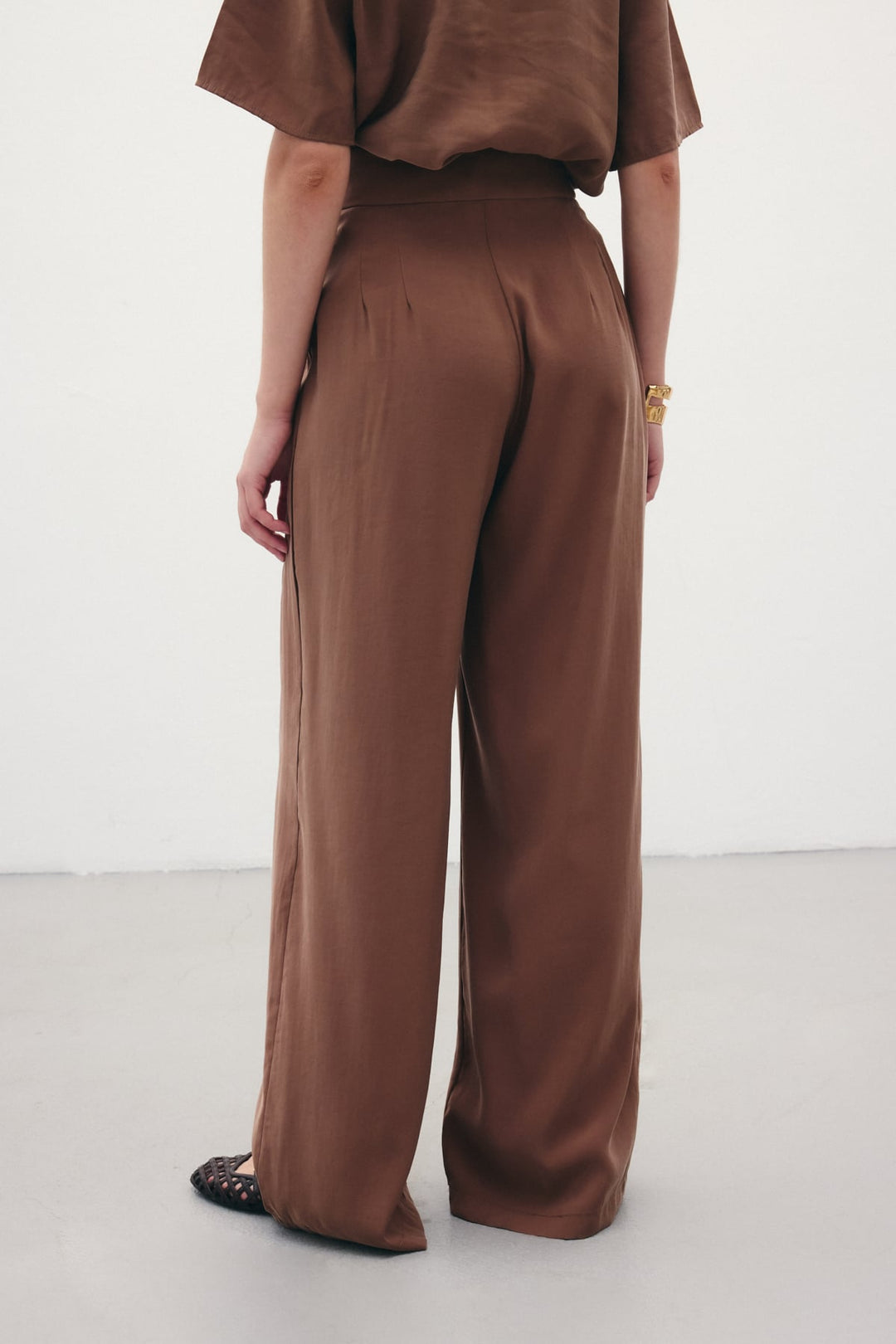 Sateen Pantalon modal avec ceinture - Marron
