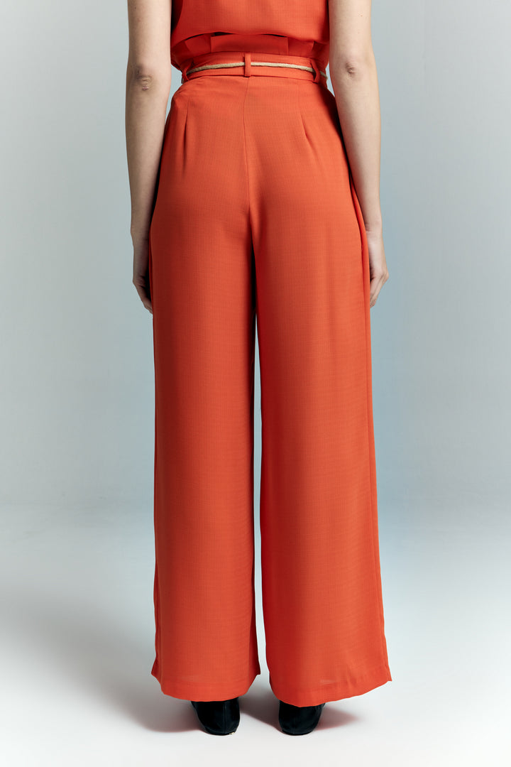 Sateen Pantalon à Détails Ceinture - oranj