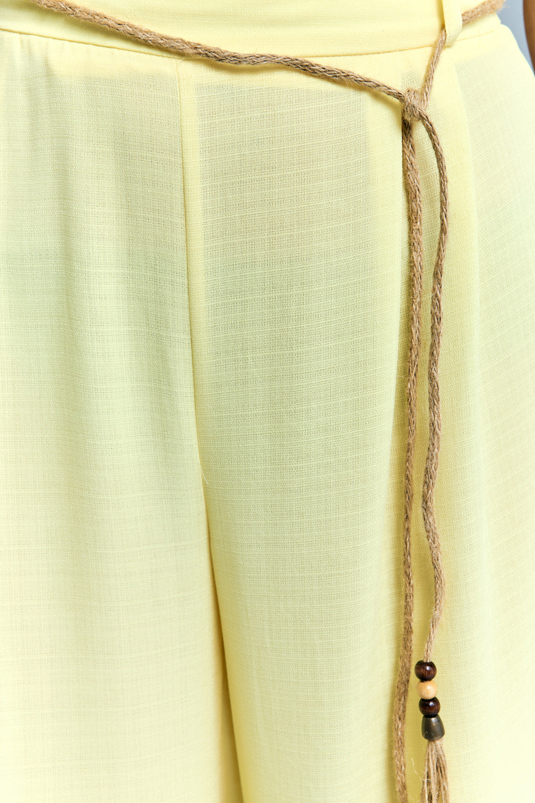 Sateen Pantalon à Détails Ceinture - Jaune