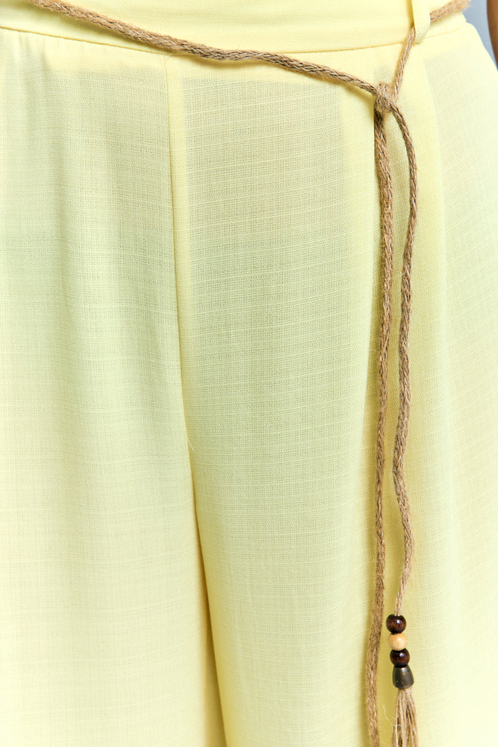 Sateen Pantalon à Détails Ceinture - Jaune