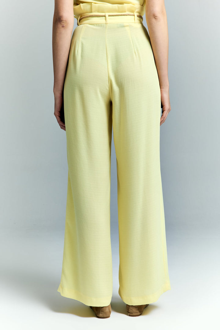 Sateen Pantalon à Détails Ceinture - Jaune