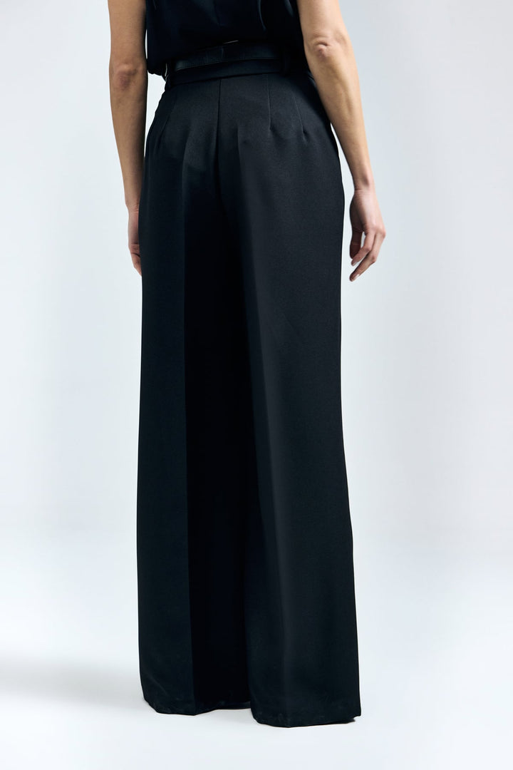 Sateen Pantalon avec détail de ceinture - Noir