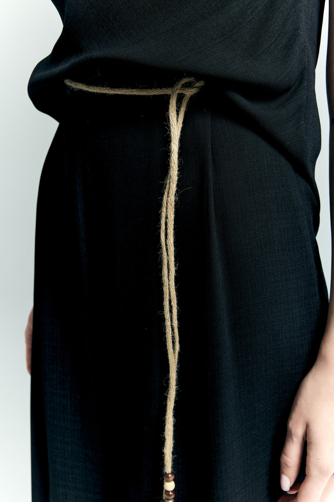Sateen Pantalon à Détails Ceinture - Noir