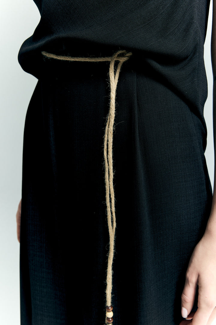 Sateen Pantalon à Détails Ceinture - Noir