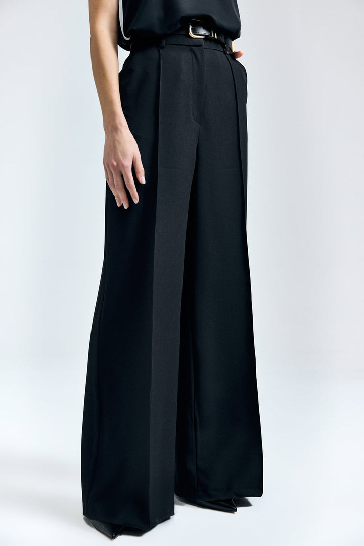 Sateen Pantalon avec détail de ceinture - Noir