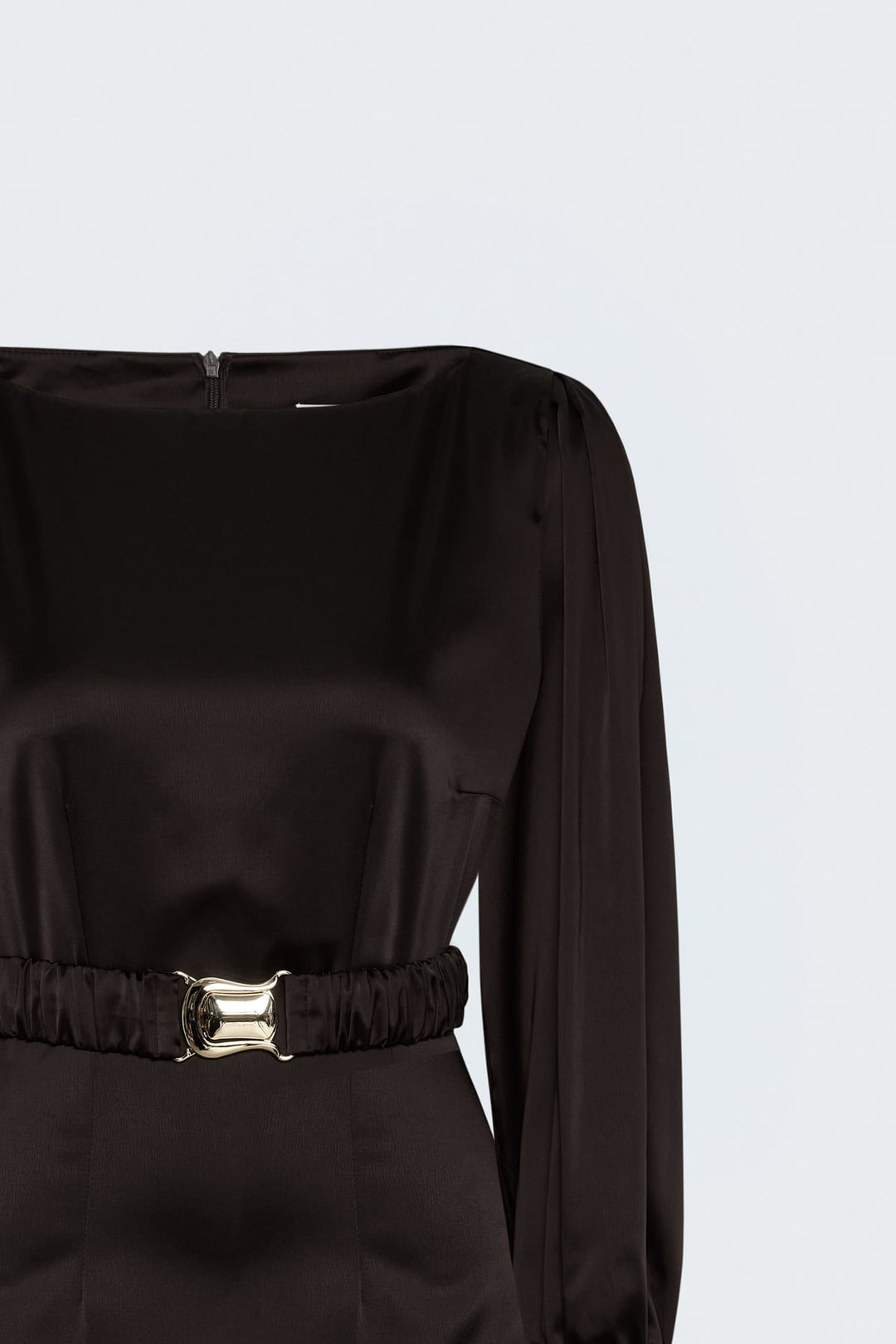 Sateen Robe en Satin avec Ceinture - Marron