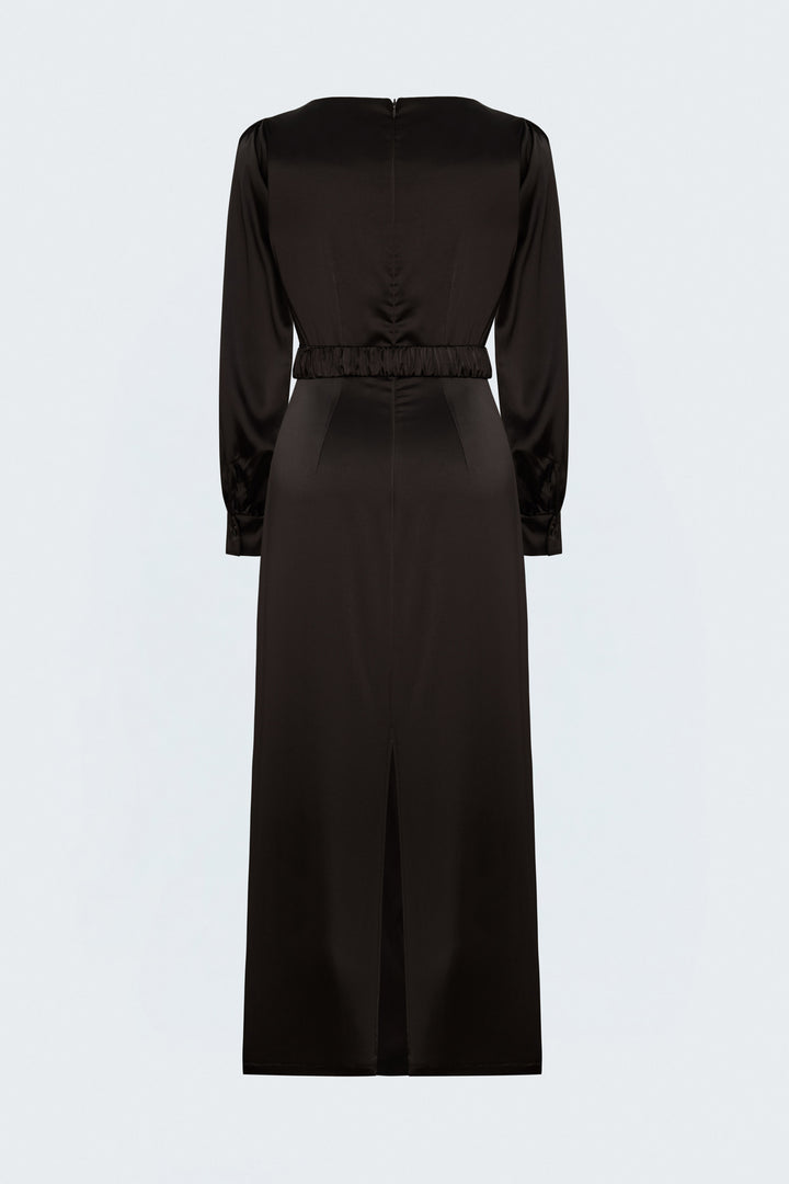 Sateen Robe en Satin avec Ceinture - Marron