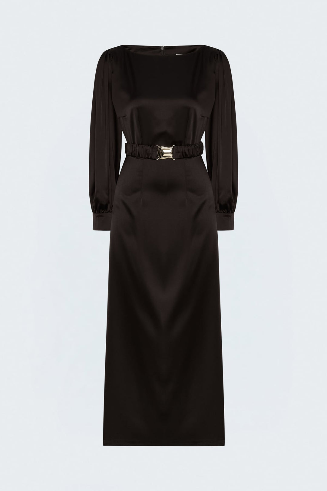 Sateen Robe en Satin avec Ceinture - Marron