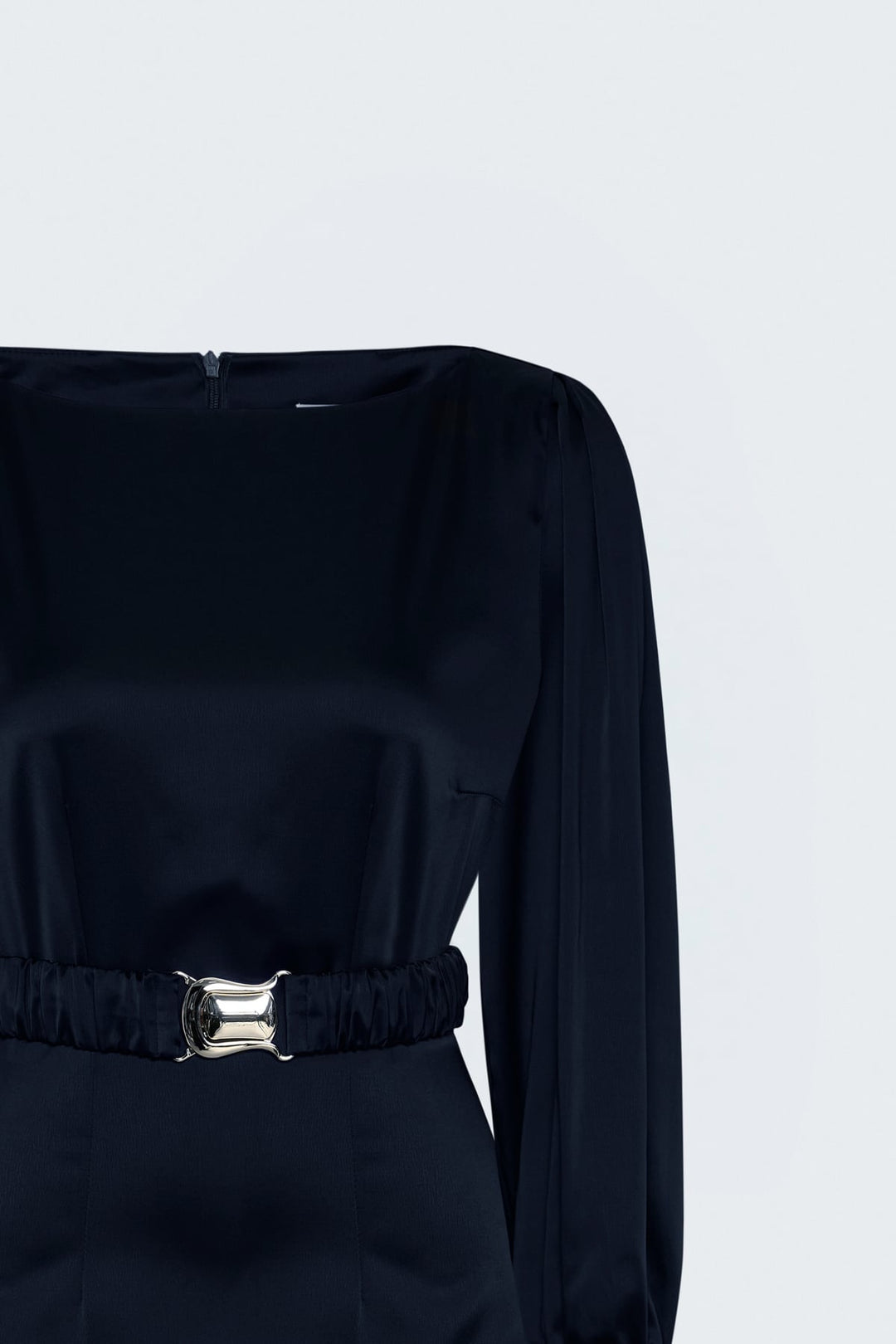 Sateen Robe en Satin avec Ceinture - Bleu marine